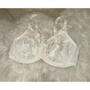 Lunaire 107-11 Sensuous Lace Demi Bra Sheer Unlined Underwire Womens 36C White